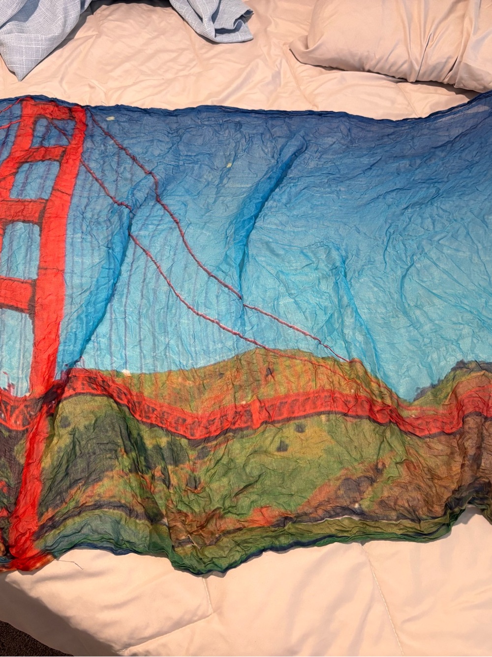 chic Blue and Red Golden Gate Bridge Scarf